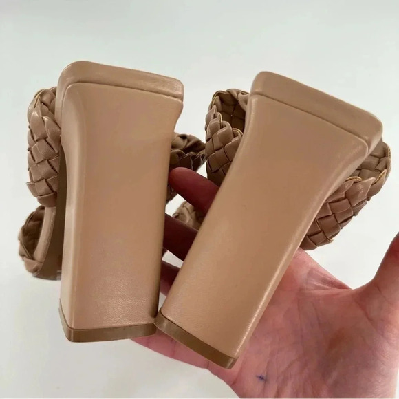 New Quipid womens heels size 5.5 36.5 taupe faux leather braided chunky - Picture 7 of 11